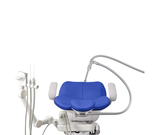 A-dec 300 dental chair with assistants instrumentation and third-hand HVE holder