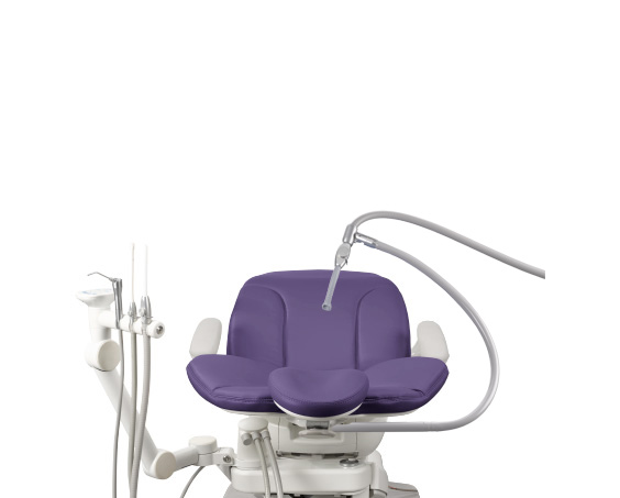 A-dec 400 dental chair with assistants instrumentation and third-hand HVE holder