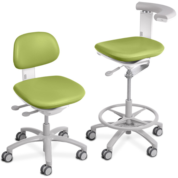 A-dec 500 doctor's and assistant's dental stools with parrot upholstery 